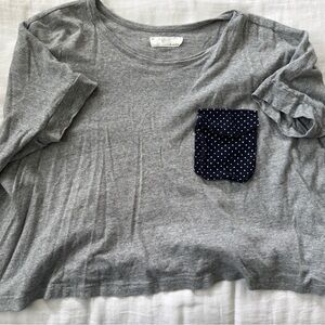 Urban Outfitters Heather Gray T-Shirt with blue polka dot pocket